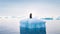 Penguin on a iceberg in the ocean. 3d rendering, A lone penguin on a melting ice floe representing climate change and global