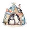 Penguin and Igloo Arctic Cuties Watercolor Whimsical Charm in the Chilly Wonders of the Ice