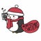 Penguin listen music, Merry Christmas cartoon doodle illustration