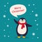 Penguin Merry christmas greeting flat card vector