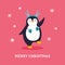 Penguin Merry christmas postcard flat card vector