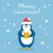 Penguin Merry christmas winter card flat vector