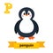 Penguin. P letter. Cute children animal alphabet in vector. Funny cartoon animals