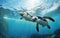 Penguin Pair Gliding Ocean Waters. Generative AI