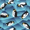 Penguin pattern, blue crystal ice background