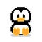 penguin pattern. Pixel sitting penguin image. Pixel art vector illustration