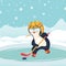 penguin play ice hockey in the winter