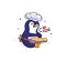 The penguin preparing food, kneads dough. Cartoonish cook