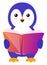 Penguin reading book, illustration, vector