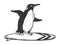 Penguin rides on surfboard sketch engraving vector