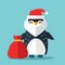Penguin Sanata hat and gift sack illustration