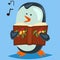 Penguin singing Christmas caroling. Vector illustration of animal