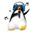 penguin singing with microphone in hand