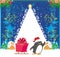 Penguin with sleds - funny Christmas card