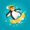 Penguin on snowboard