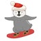 Penguin on a snowboard isolated on a white background