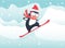 Penguin snowboarder at jump