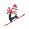 Penguin snowboarder at jump