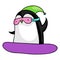Penguin snowboarding
