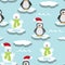 Penguin and snowman on ice floe, vector