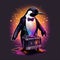 Penguin in tuxedo with record player on party Generative AI
