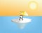 Penguin with umbrella on ice floe - global warming concept vect