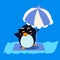 Penguin with Umbrella on the Iceberg. Vector