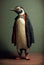 Penguin wearing clothes, surreal hybrid creature in studio setting, fanatsy animal,generative AI