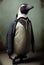 Penguin wearing clothes, surreal hybrid creature in studio setting, fanatsy animal, illustration, generative AI