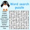 Penguin word search puzzle for kids stock vector illustration