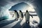 penguins in the arctic, sunny day. Ai generative