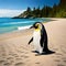 Penguins on the beach with sunset and sunrise backgrounds exposed to silhouette light