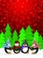 Penguins Carolers Singing with Red Winter Scene