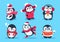 Penguins. Christmas penguin characters in winter clothes. Xmas holiday cute vector cartoon mascots