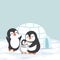 Penguins family with Igloo ice house vector