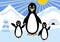 Penguins family on a walk in the snowy polar countryside, penquins mutter with two children. Cute bird cartoon.