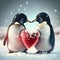 Penguins Holding red heart kissing. Generative AI