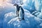 Penguins on the iceberg, antarctica, bird and animal, top view, illustration. Generative AI