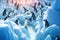 Penguins on the iceberg, antarctica, bird and animal, top view, illustration. Generative AI