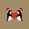 Penguins love each other, christmas hats christmas, vector illustration