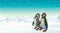 Penguins, mountains and blue sky