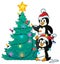 Penguins near Christmas tree theme 1