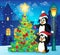 Penguins near Christmas tree theme 3