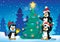 Penguins near Christmas tree theme 4