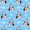 Penguins seamless pattern for holiday, christmas, new year, winter, flat vector stock illustration with penguin character in a