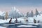 Penguins in a snowy Christmas mountain landscape, 3d render