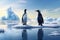 penguins stand on melting ice in Arctic Ocean at daytime. Generative AI