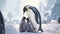 Penguins and their baby, penguin family in the antarctic isolated king penguin, penguins hugging their baby. Generative Ai