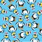 Penguins on turn blue background