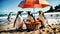 Penguins Under Beach Umbrella
